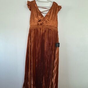 Elegant Rust Orange Pleated Dress